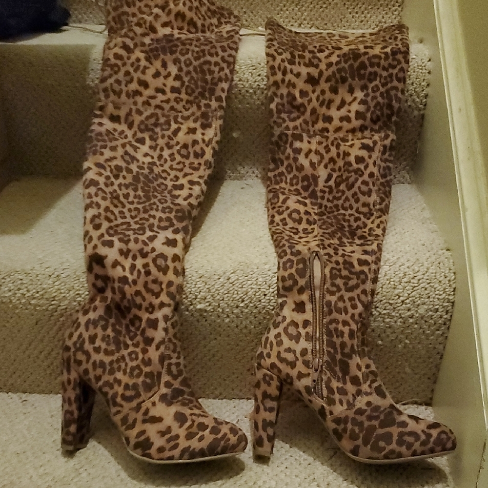 DIVA Lounge Leopard Over the Knee Boots